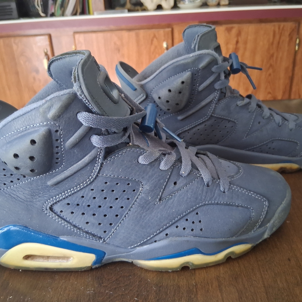 Gray Suede High-Top Sneakers with Blue Accents